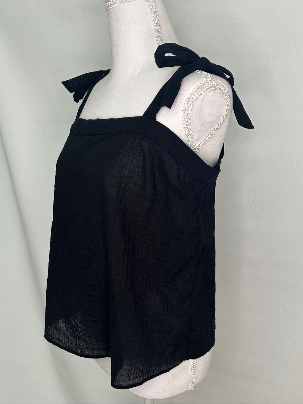 J.Crew Black Cotton Tie Shoulder Tank Top Cami Size M